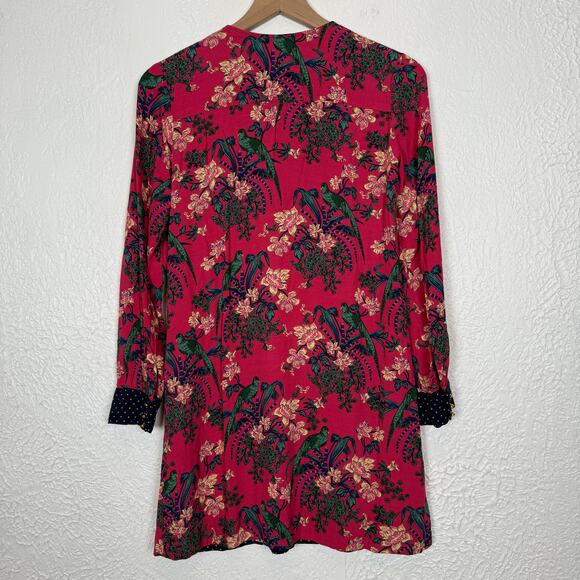 Maeve Anthropologie Floral Bird Polka Dot Print Long Sleeve Mini Dress Size 2 - Picture 2 of 4